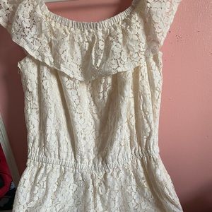 L cream floral jumpsuit off the shoulder